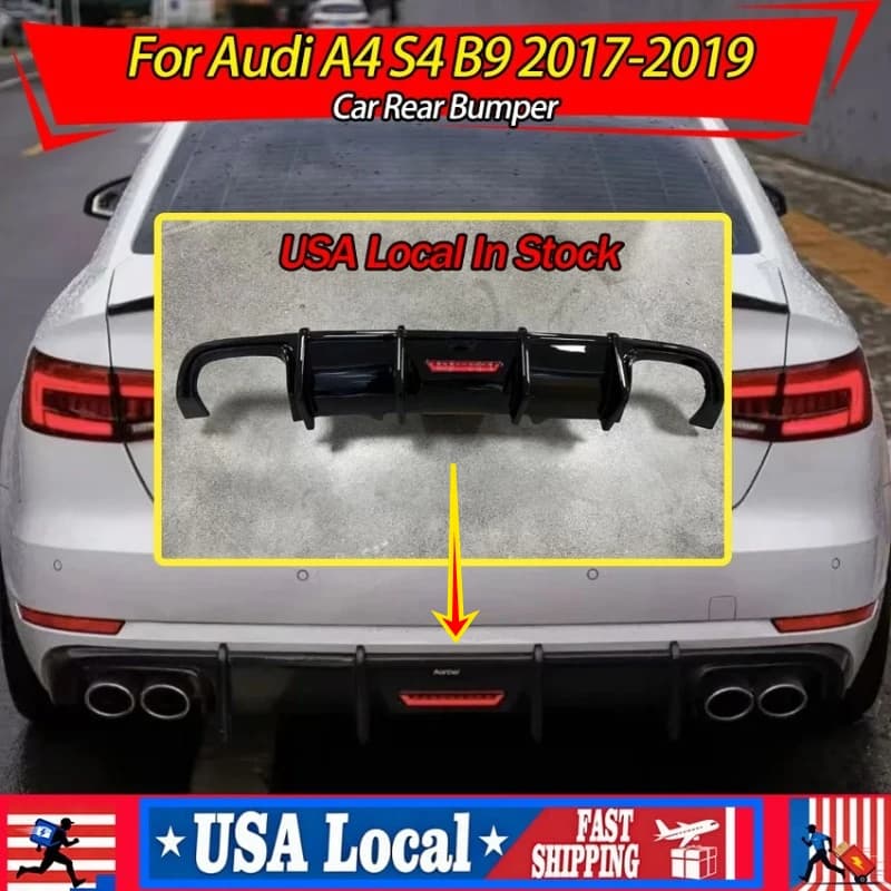 Available in the USA: Rear diffuser for bumpers Auto, Compatible with Audi A4 S4 B9 2017-2019, Posterior Extension Kit for Double Shoe