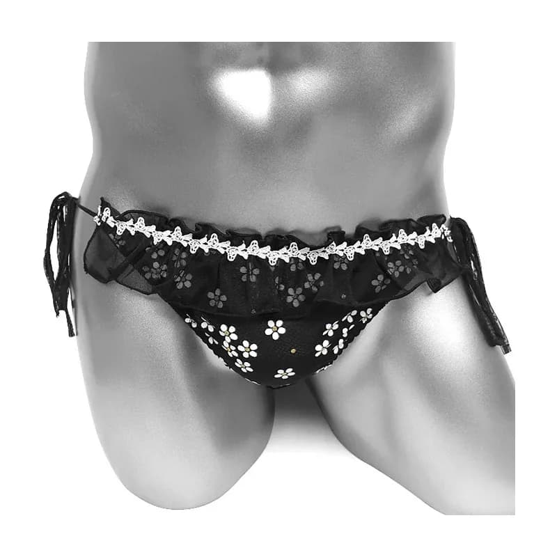 Ruffles Mutandine Sissy stampate floreali Con lacci Vedi attraverso il culo Slip da uomo sexy Intimo Lingerie Mutandine maschili con volant