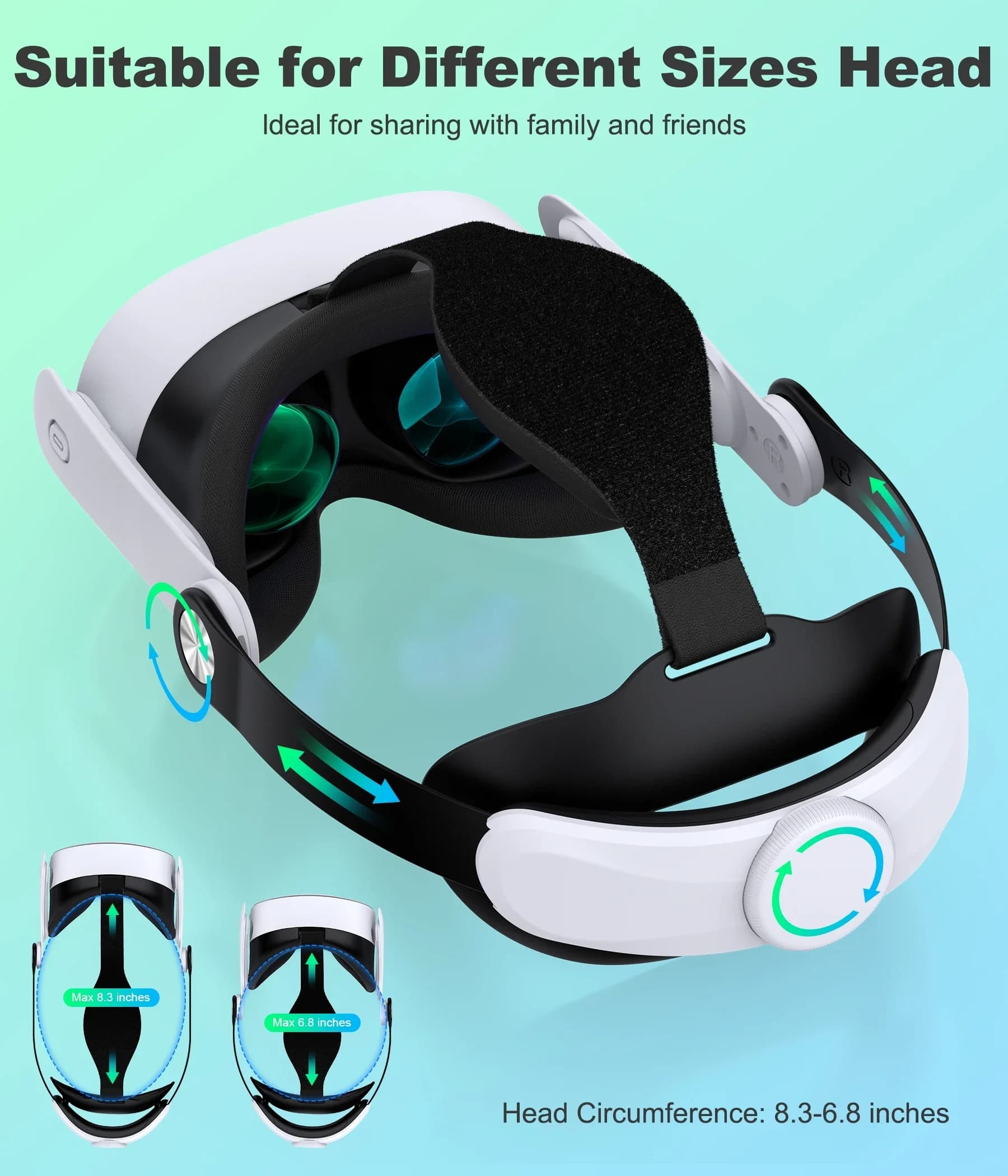 BEBONCOOL Fascia VR regolabile per Quest 3S/3/2 Supporto migliorato - Kit per condivisione di famiglia e giochi arcade