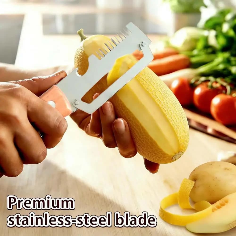 Pelapatate con manico ergonomico 2 in 1, pelapatate e apribottiglie, lama larga curva, strumento essenziale per la cucina