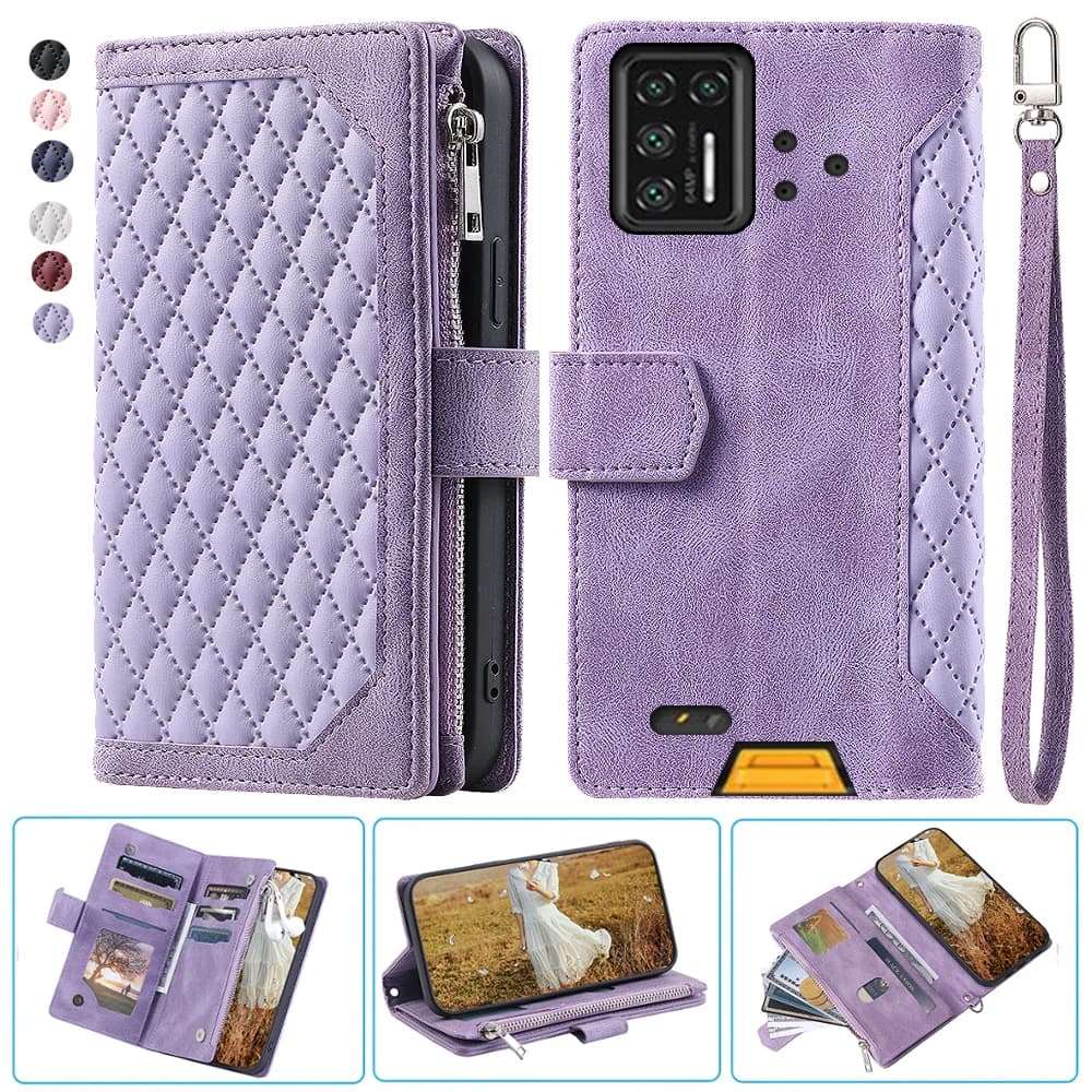 For Umidigi Bison GT Fashion Small Fragrance Zipper Wallet Leather Case Flip Cover Multi Card Slots Cover Folio with Wrist Strap