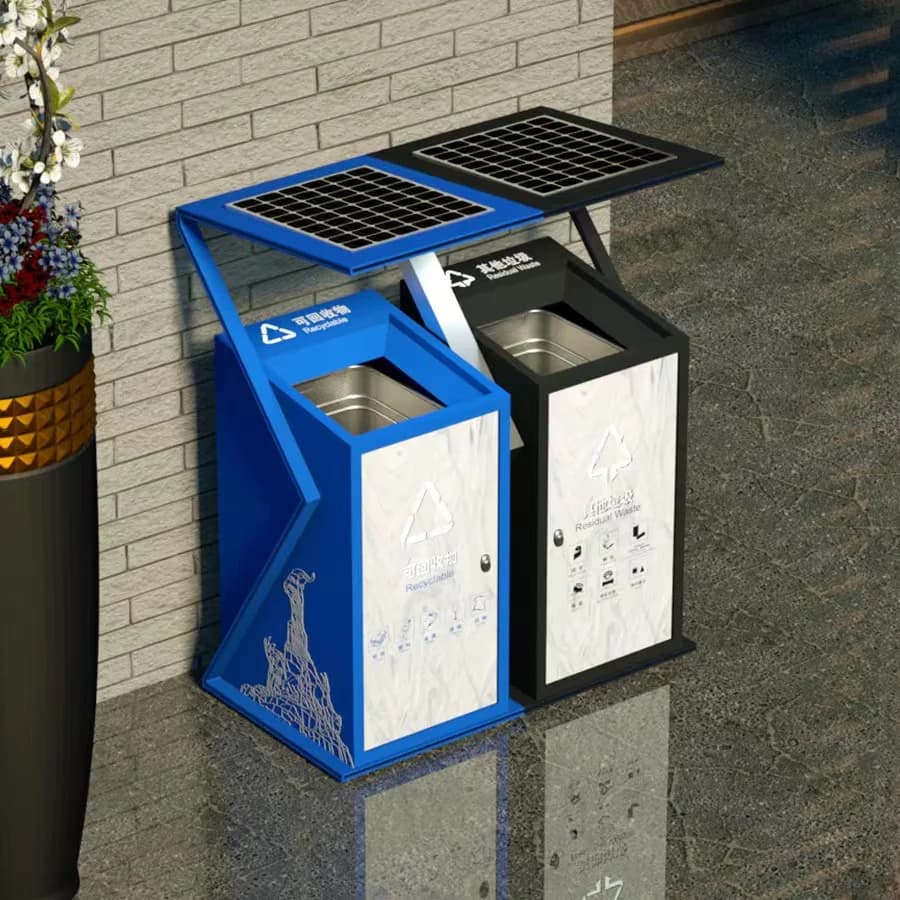 Bidone della spazzatura in metallo con bidone della spazzatura ad energia solare intelligente da esterno per l'uso con mobili da esterno