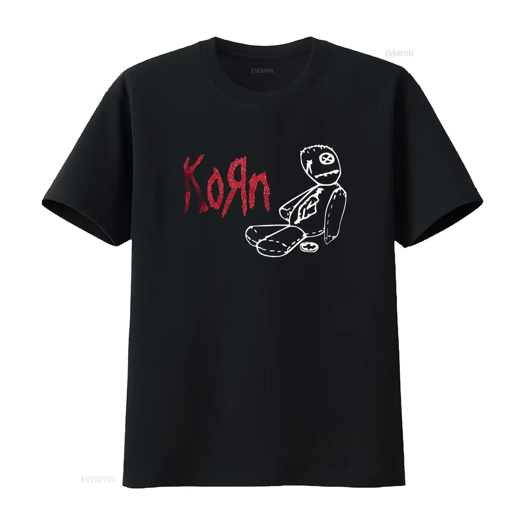 T-shirt Korn Rossa Glitterata per Bambini, Crop Top con Design Bambola, Taglie dalla XS alla XL, Stile Vintage Lavato, Moda Streetwear Confortevole
