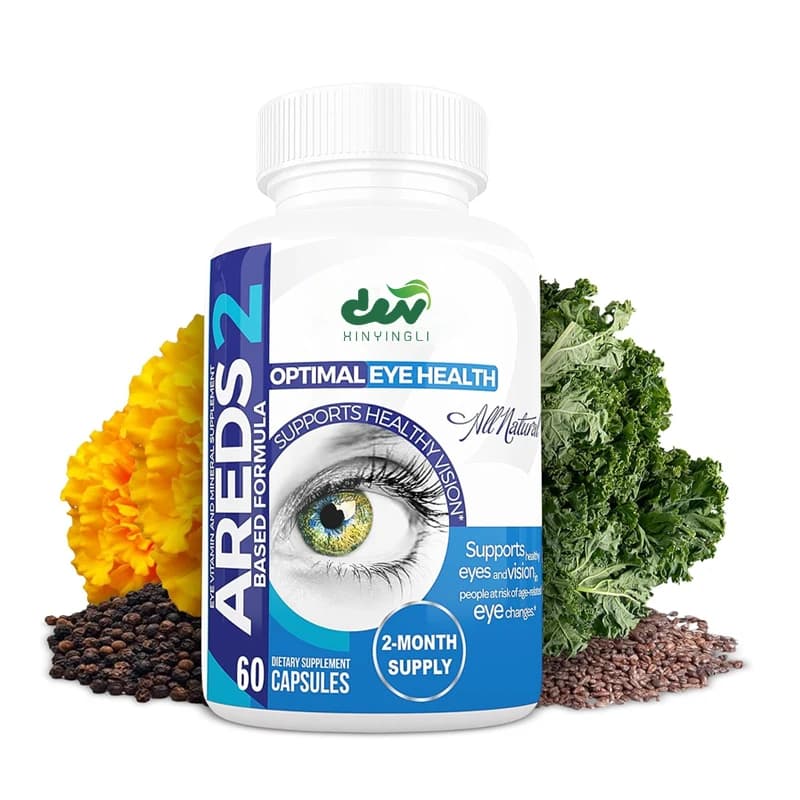 Integratori vitaminici e minerali per la salute degli occhi, inclusi integratori di vitamina C ed E, luteina e zeaxantina
