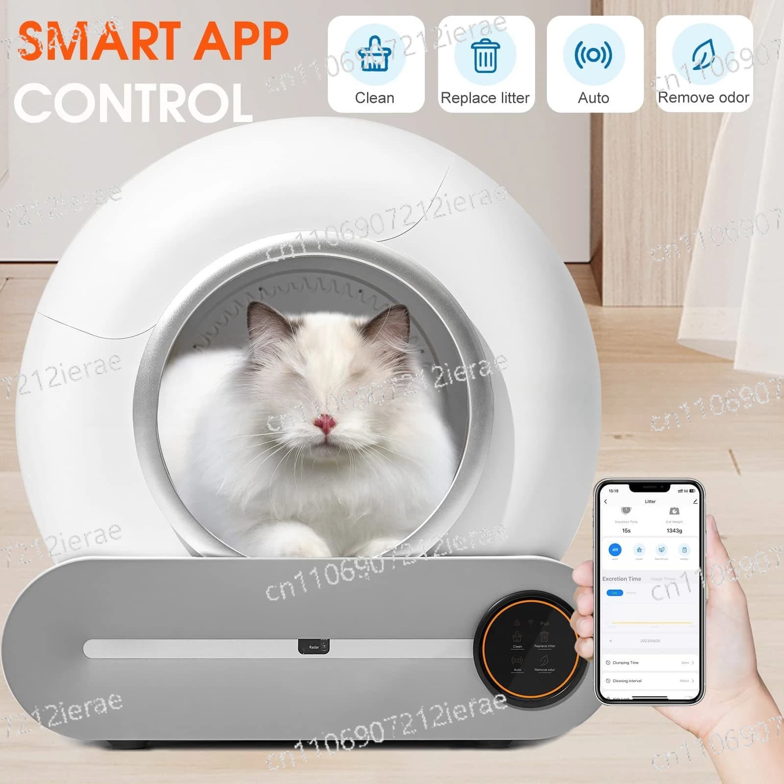 Lettiera per gatti completamente chiusa, prodotti per la pulizia intelligente, toilette per gatti anti-schizzo, macchina automatica per la rimozione delle deiezioni.