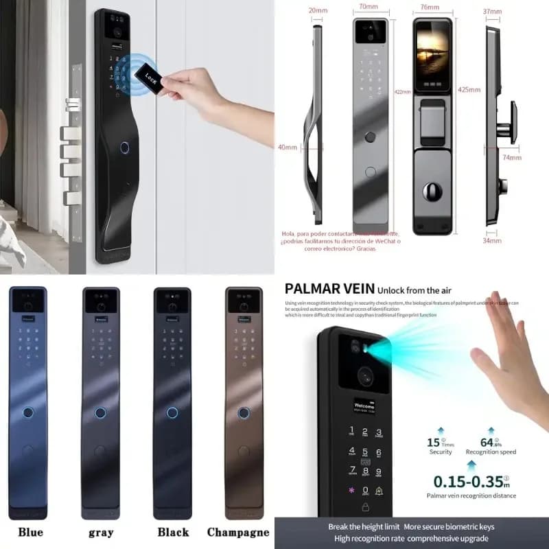 Serratura Elettronica Intelligente Professionale con Campanello e Funzione di Allarme Automatico, Riconoscimento Facciale 3D HD per Porta d'Ingresso