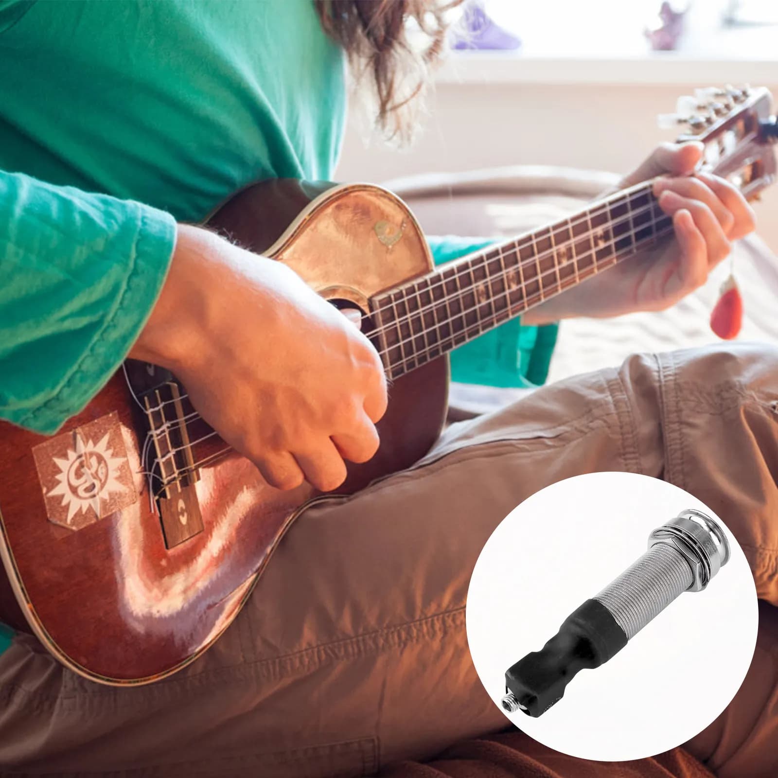 Professional Guitar Pickup Endpin Jack for Acoustic Guitar Ukulele Built-in Stereo Output Socket Metal Threaded Cylinder Long