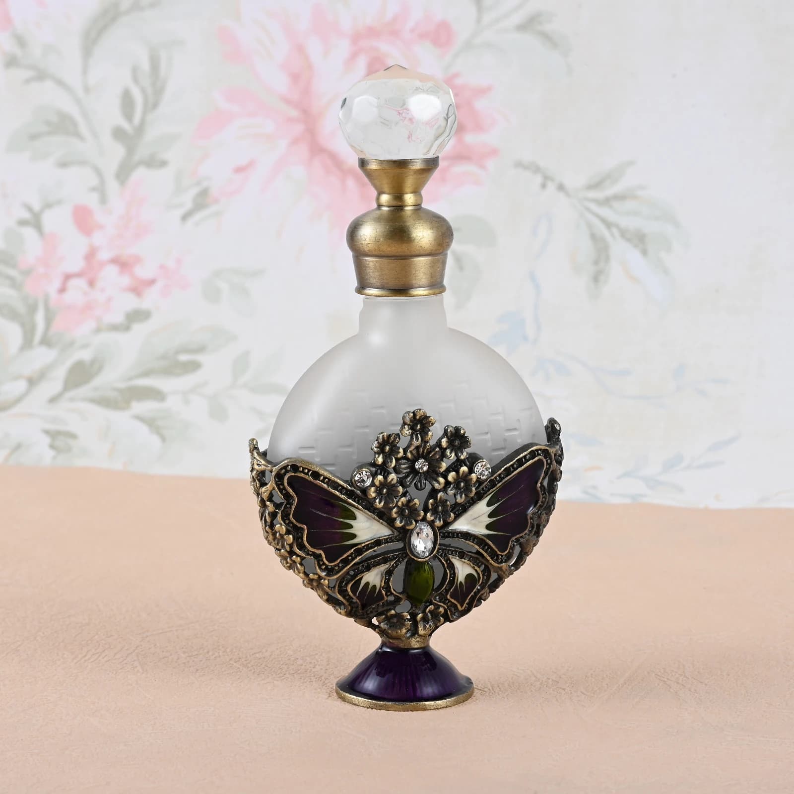1pc Antique Bronze Enamel Butterfly Mini Bottle Empty Perfume Jar 10ml Crystal Cap Ornament Decor Bathroom Dresser Desk Mirror