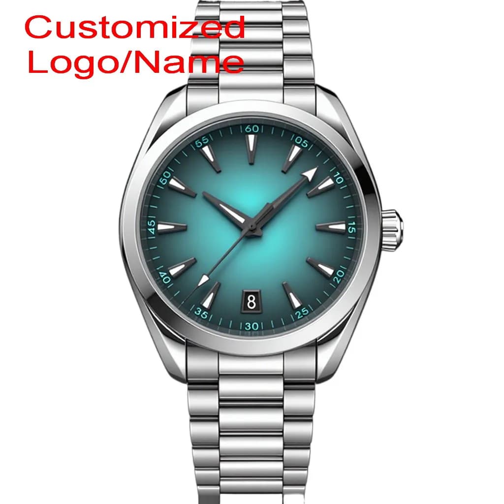 Luxury Men Automatic Mechanical Movement Black Blue Leather Strap Luminous Waterproof Sapphire Glass Stainless Steel Business