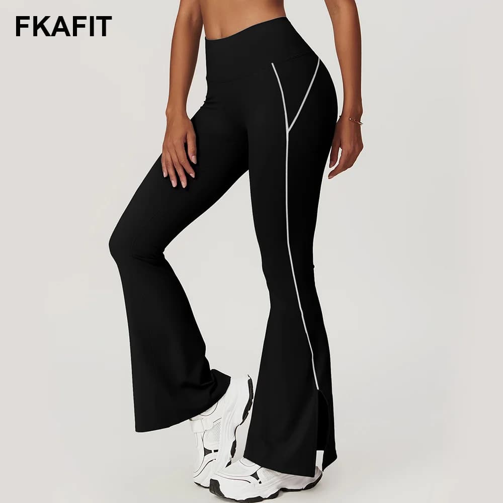 Leggings svasati pantaloni da Yoga pantaloni da donna a vita alta traspiranti a gamba larga palestra sport pantaloni attillati svasati Slim pantaloni da ballo