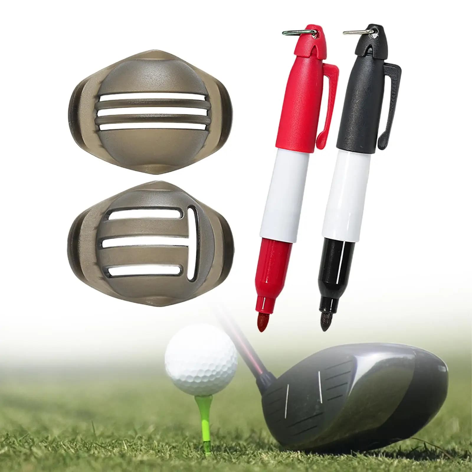 Set di 2 marcatori per palline da golf Strumento per l'allineamento delle palline da golf Fodera per palline da golf
