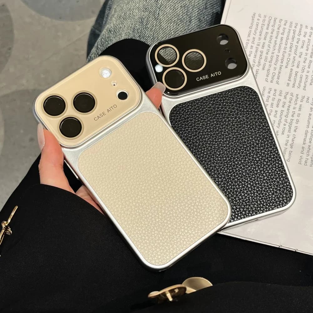 Custodia per telefono di lusso con texture in pelle Lychee per iPhone 17 16 15 14 Pro Max 13, cover a finestra grande con bumper per iPhone 17, cambia istantaneamente l'aspetto