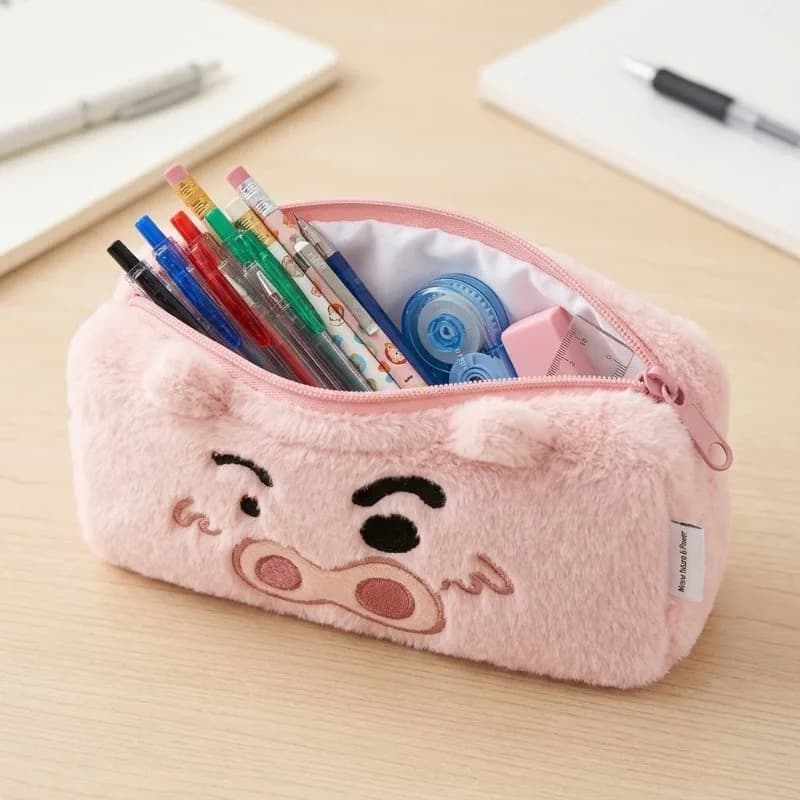 Crayon Shin-chan Cartoon Design Plush Pencil Box Creative Super Cute and Cute Fat Zaemon Large Capacity Stationery Storage Bag