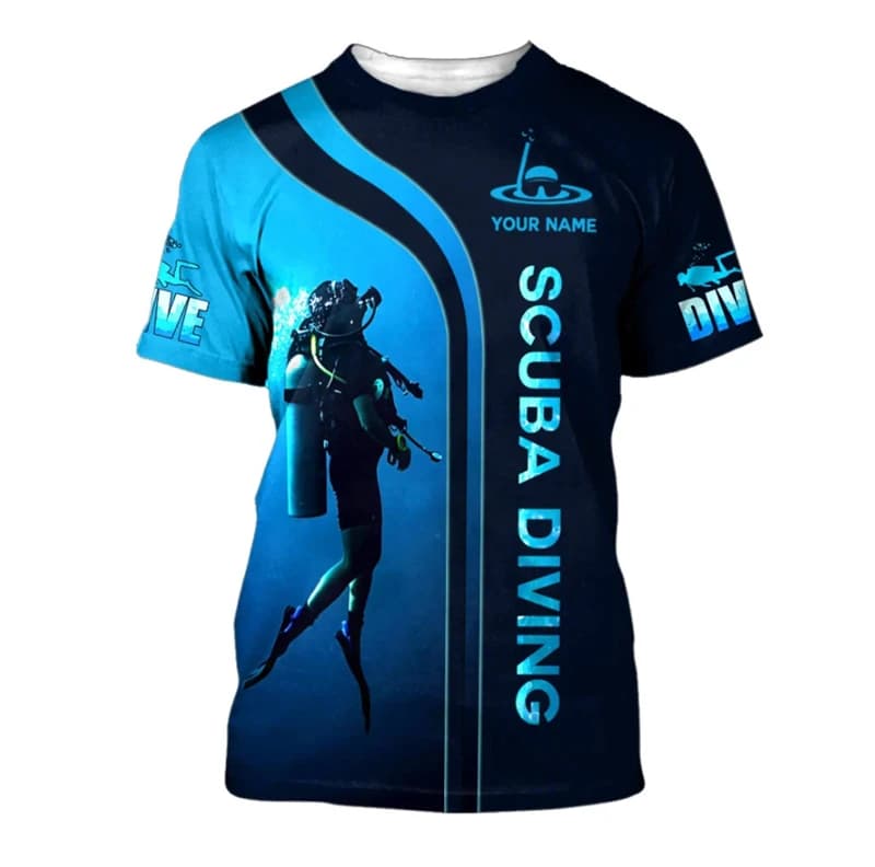 New Funny Scuba Diving 3D Print Men's T-shirt Casual Sportwear Quick Drying Man Tops Crew Neck Short-sleeved T Shirts Clothing