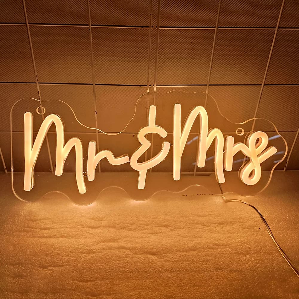 LED 'Mr.' Insegna Luminosa Personalizzata 'And Mrs.' per Anniversario di Matrimonio, Compleanno, Decorazione da Parete