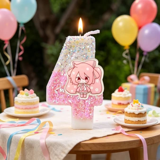 Anime Hatsune Miku Character Birthday Candles Shiny Number Cake Topper Decor for Kids Themed Birthday Party Home Party Favors
