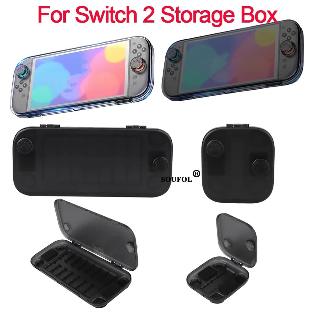 Scatola portaoggetti con maniglia per console in cristallo per N-SW2 Switch 2 con slot per carte da gioco Custodia protettiva per accessori per giochi Switch 2