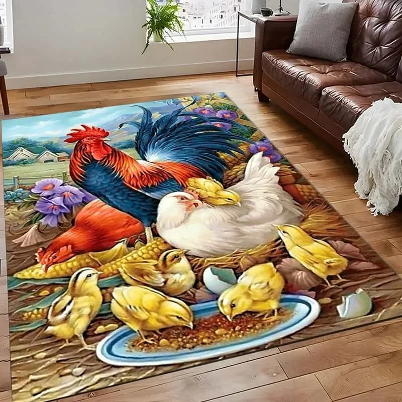 Rooster Hen Carpet Cute Chicken Rug Farm Animal Floor Mat for Home Living Room Bedroom Kitchen Bathroom Door Mat Soft Yoga Mats