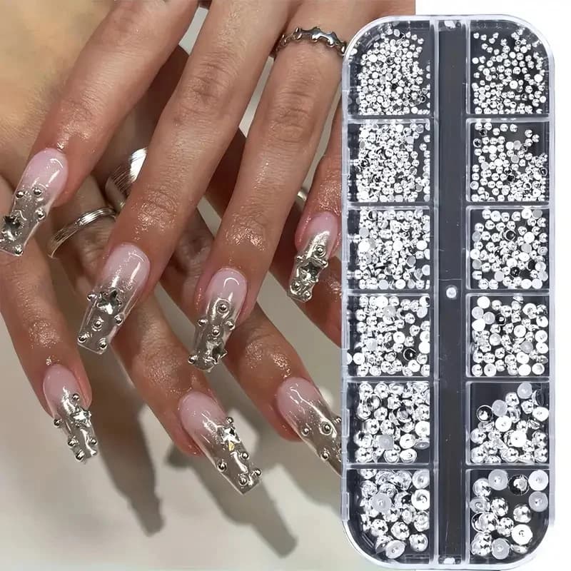 12Grid 3D Stile Punk Perla Semi-Sfera Decorazioni per unghie Argento Oro Dimensioni miste Gioielli Accessori per unghie Lucido Gioielli per unghie fai da te