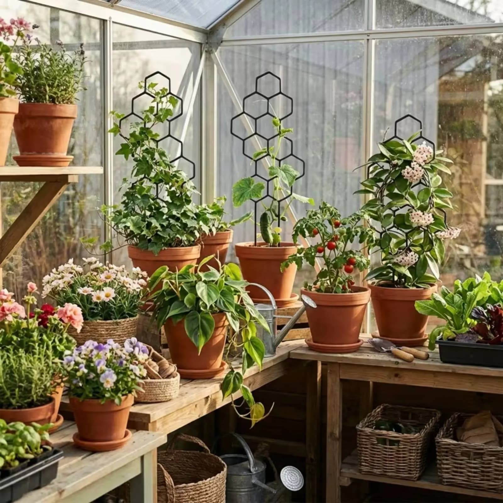 Honeycomb Metal Trellis Iron Potted Plant Climbing Support Climbing Plant Support Sturdy Honeycomb Trellis Easy to Install