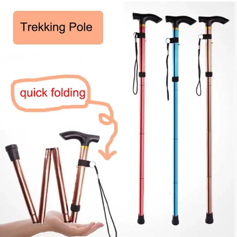 Ultralight Trekking Dog Outdoor Hiking Help Walking Stick Aluminum Alloy Trekking Stick Portable Anti-slip Folding Trekking Rod for Seniors