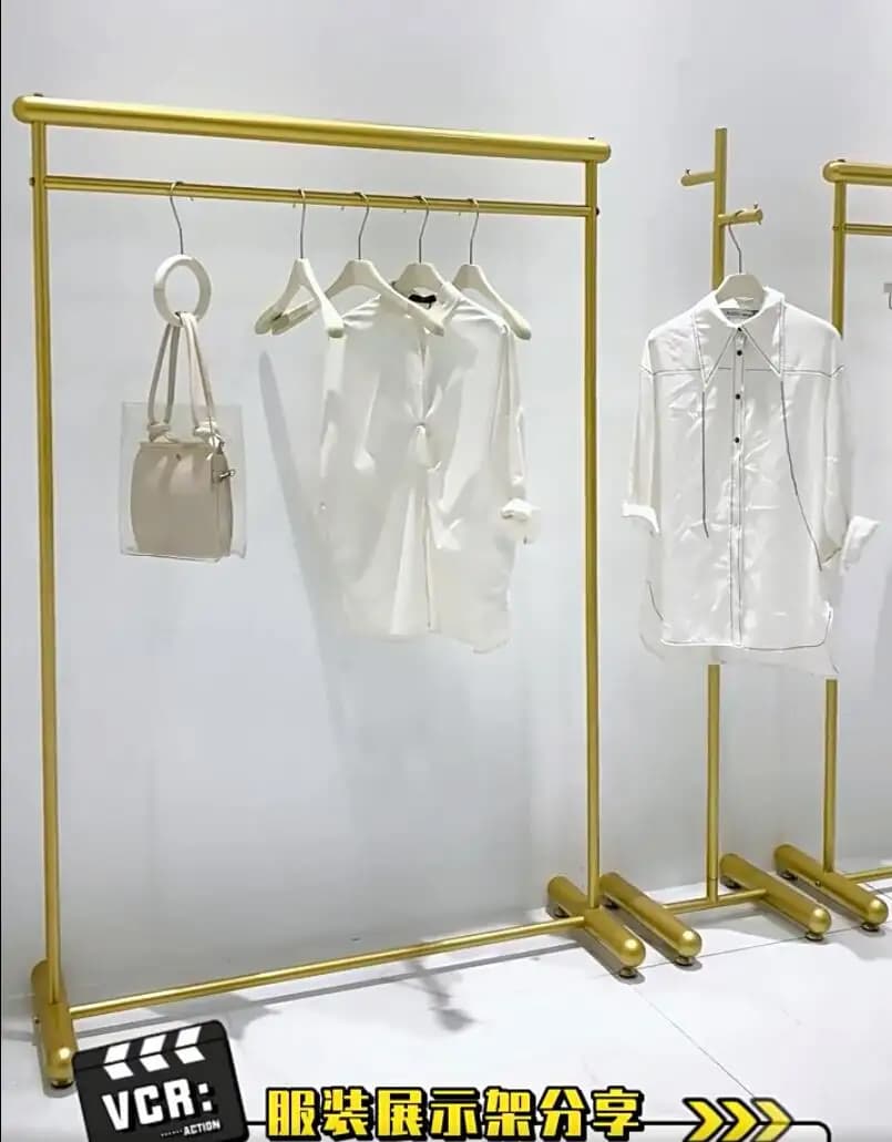 Clothing store display rack, floor standing high-end gold clothes hanger combination, women's clothing store shelf display rack
