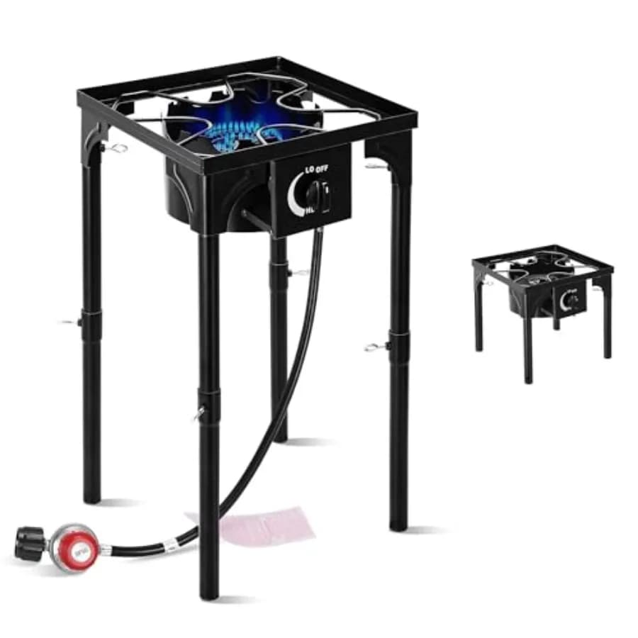 Fornello da Campeggio Esterno 130000 BTU ad Alta Pressione a Bruciatore Singolo a Gas Propano con Gambe Staccabili e Regolatore 30 PSI