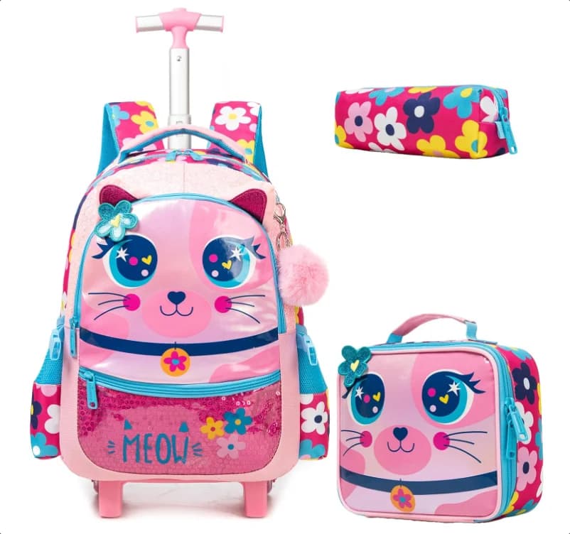 Zaino per bambini scolastici con ruote per ragazze con ruote Set di zaini scolastici con ruote 3 in 1 per ragazze Trolley scolastico con ruote
