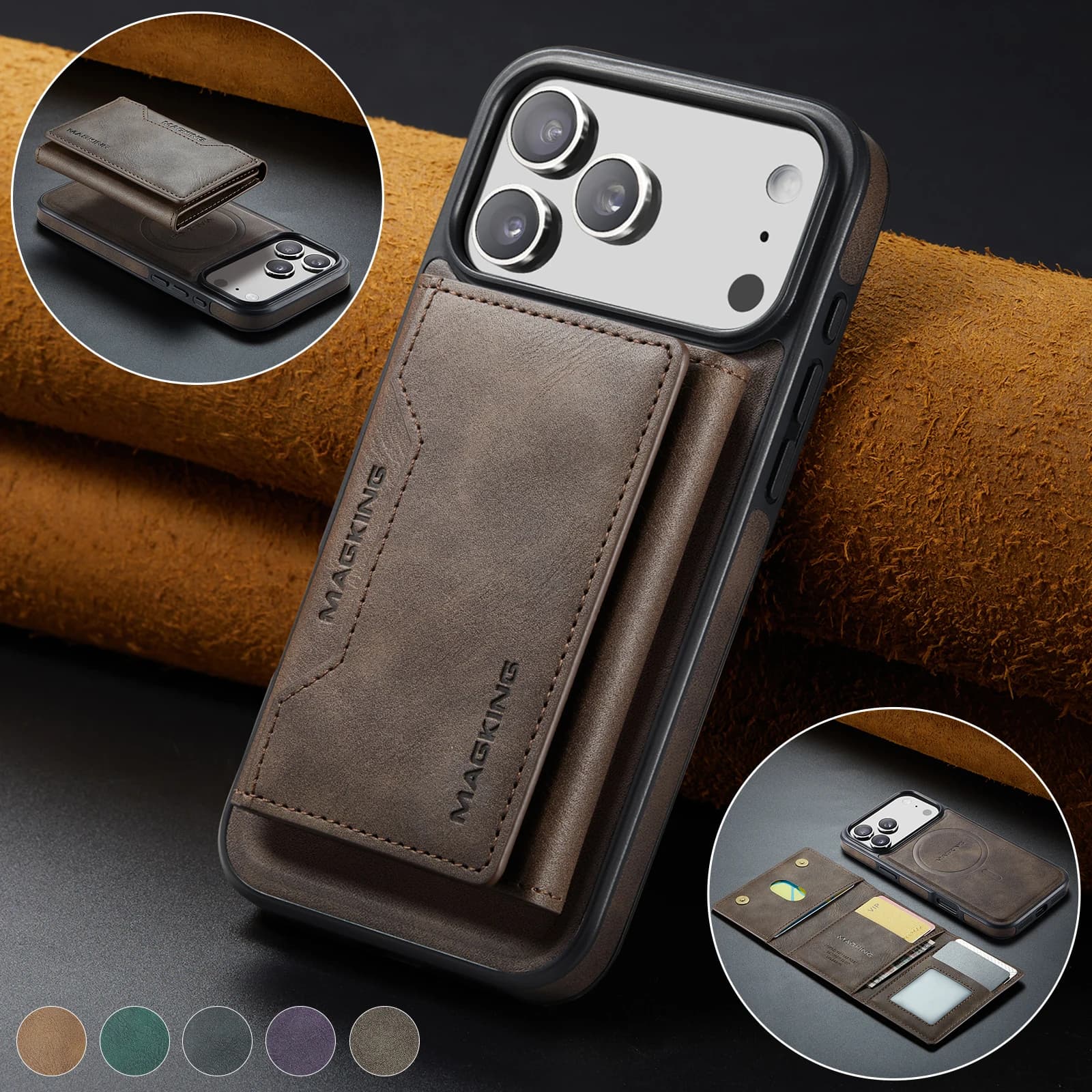 Detachable RFID Blocking Cards Solt Wallet Phone Case for IPhone 17 Pro Max 16 Plus 15 14 13 12 Stand Wireless Charging Cover