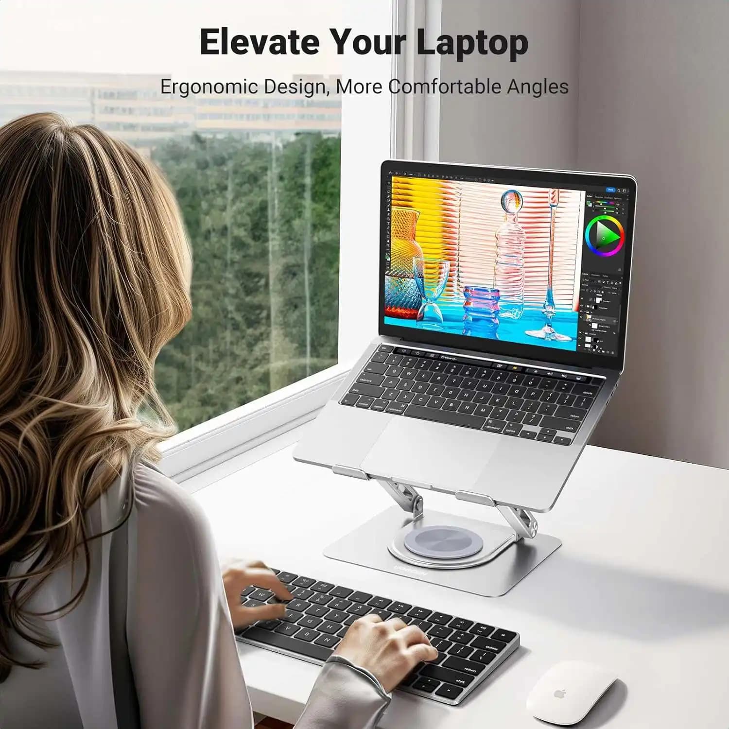 UGREEN Laptop Stand for Desk Laptop Riser Holder, Adjustable Computer Stand Ergonomic with 360 Rotating Base