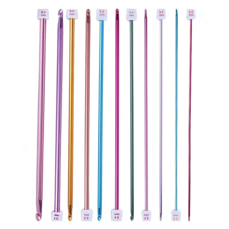 Set di 11 uncinetti tunisini/afghani multicolor in alluminio, ferri da maglia fatti a mano, strumenti per cucito e lavori artigianali fai da te