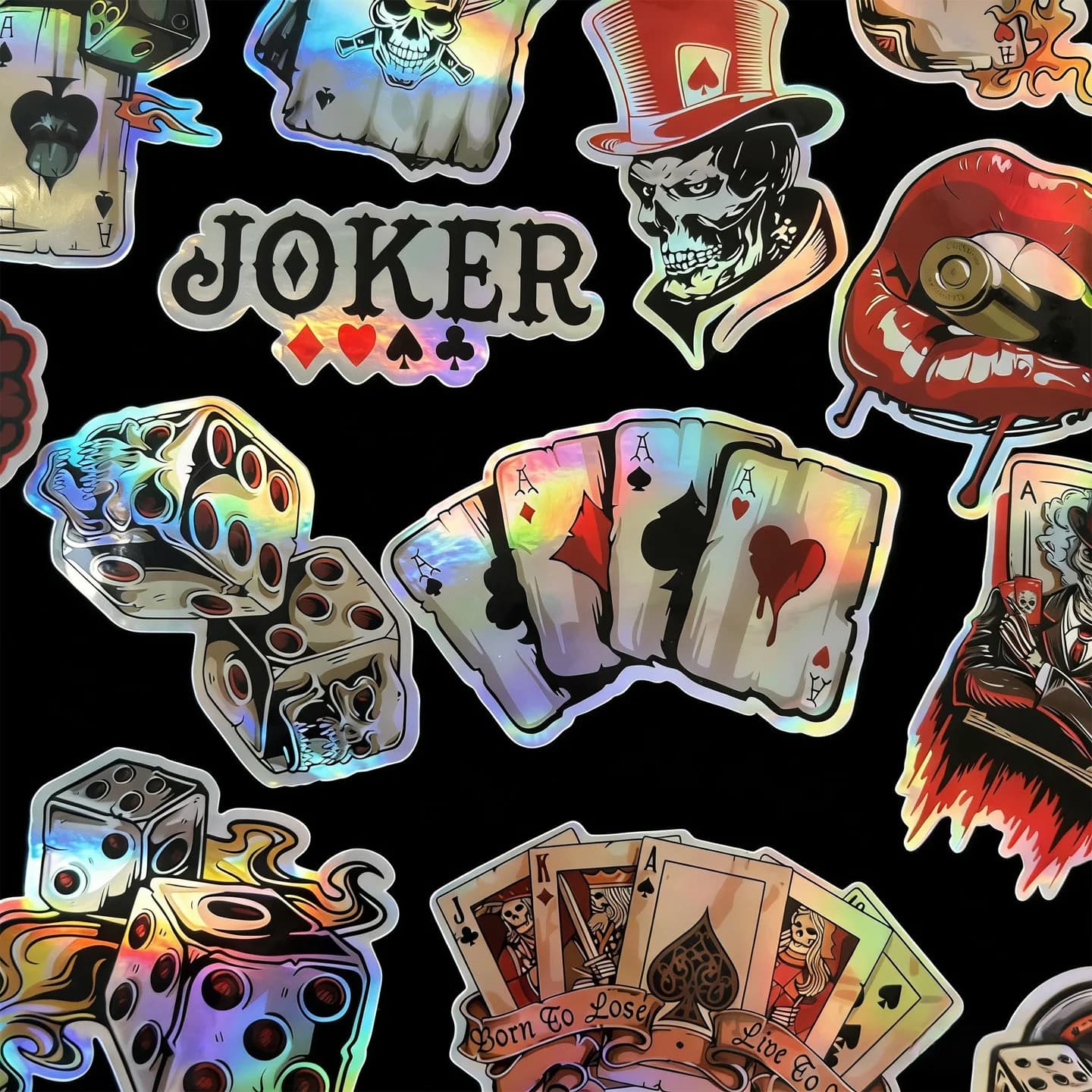 30 Pieces Wall decal Motorcycle Holographic Laser Rainbow Casual Joker Poker for Moto, Scooter, Helmet and Carrozzeria - Accessories in Vinyl