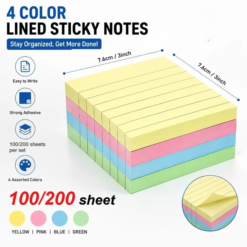 100/200 PCS Color Thick Sticky Notes - Convenient Creative Four Colors Memo Pad, Removable Suitable Office and Home Use Notepad