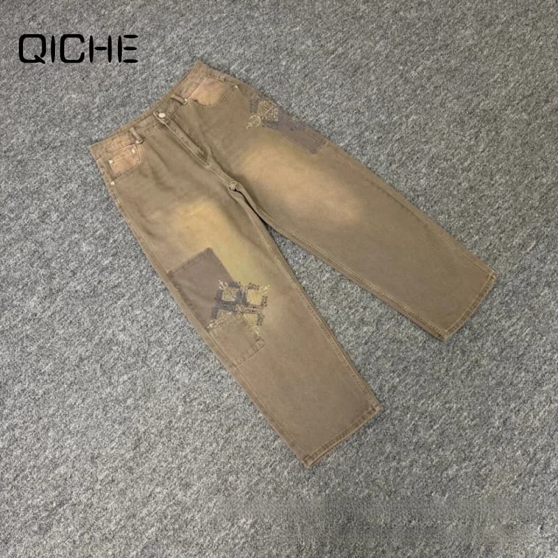 QICHE 2026 Men Women Spring‑Autumn Patch‑Embroidered Denim Shorts Loose‑Fit Casual Fashion Cropped Bottoms
