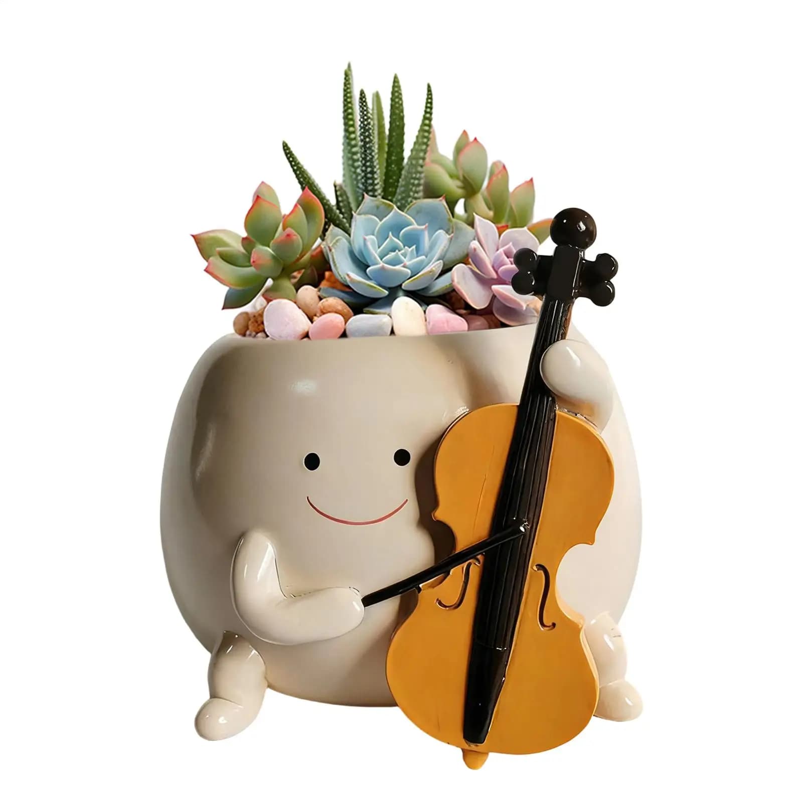 Succulents Pot Smily Face Planter Pot Guitar Succulents Flowerpot Unique Guitar Boy Shape Smile Face Planter With Drainage