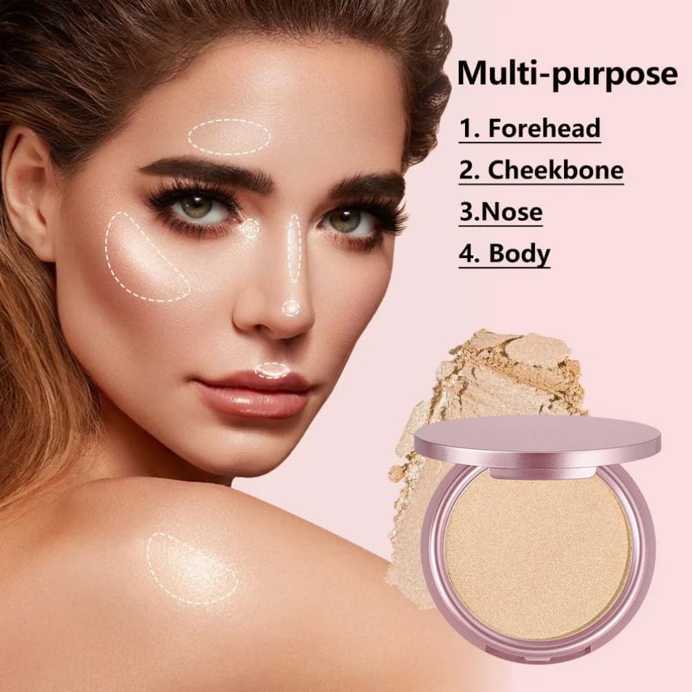 Illuminante in Polvere Compatto Rotondo in 8 Colori, Effetto Perlato Naturale, Etichetta Privata, Logo Personalizzato, Trucco Vegano all'Ingrosso