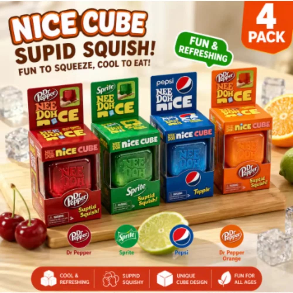 NeeDoh Soda Themed Squishy Cube Soft Gel Stress Relief Toy Anti-Anxiety Fidget Block for Collectors & Kids