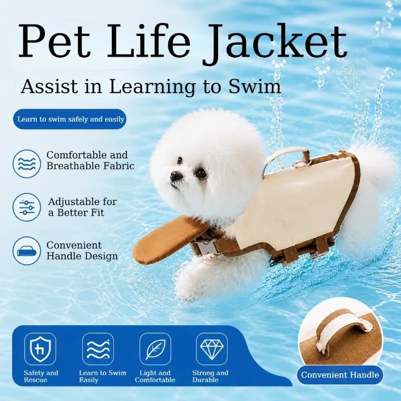 Dog Life Jacket with Rescue Handle High Buoyancy Pet Swimming Vest with Chin Support Portable Adjustable Puppy Water Safety Vest