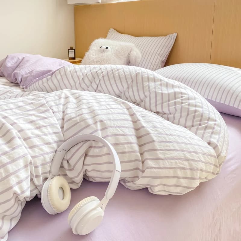 3 pezzi set copripiumino a righe moderne copripiumino in poliestere morbido + federa biancheria da letto per dormitorio di casa doppia regina completa trasporto di goccia