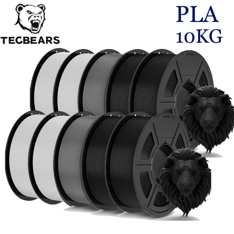 PLA Filament for 3D Printing TECBEARS 1,75 mm 10 kg, high strength, vacuum packaging, multicolor set, PLA plastic, compatible with most FDM printers