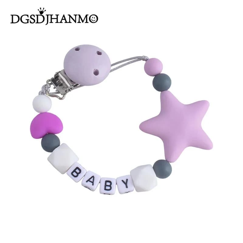Clip per ciuccio per bambini Nome personalizzato Massaggiagengive gratuiti Giocattoli Porta capezzoli fittizi Catena per clip Accessori per neonati Regali per neonati personalizzati