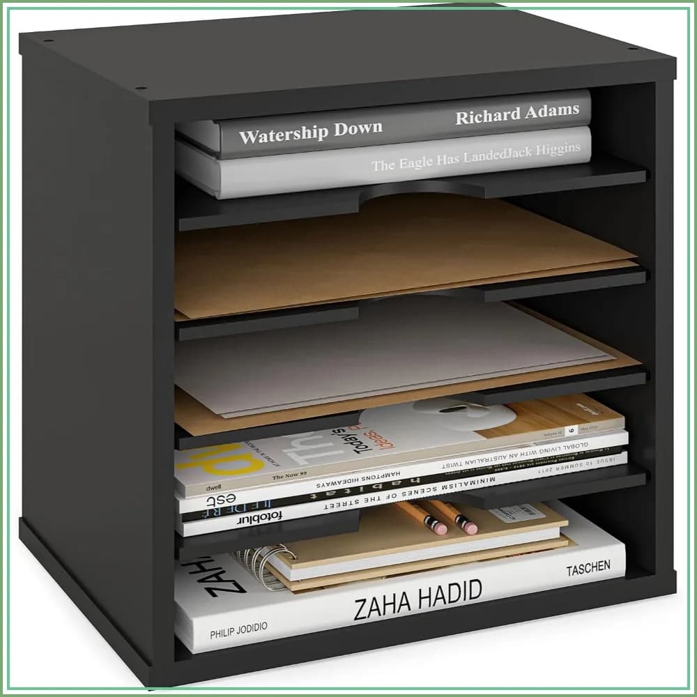 5-Tier Wooden File Organizer for Desk, Adjustable Shelves, Letter Trays & Stacking Supports, Office Desk Organization, Paper Storage Organizers, Folder Holder