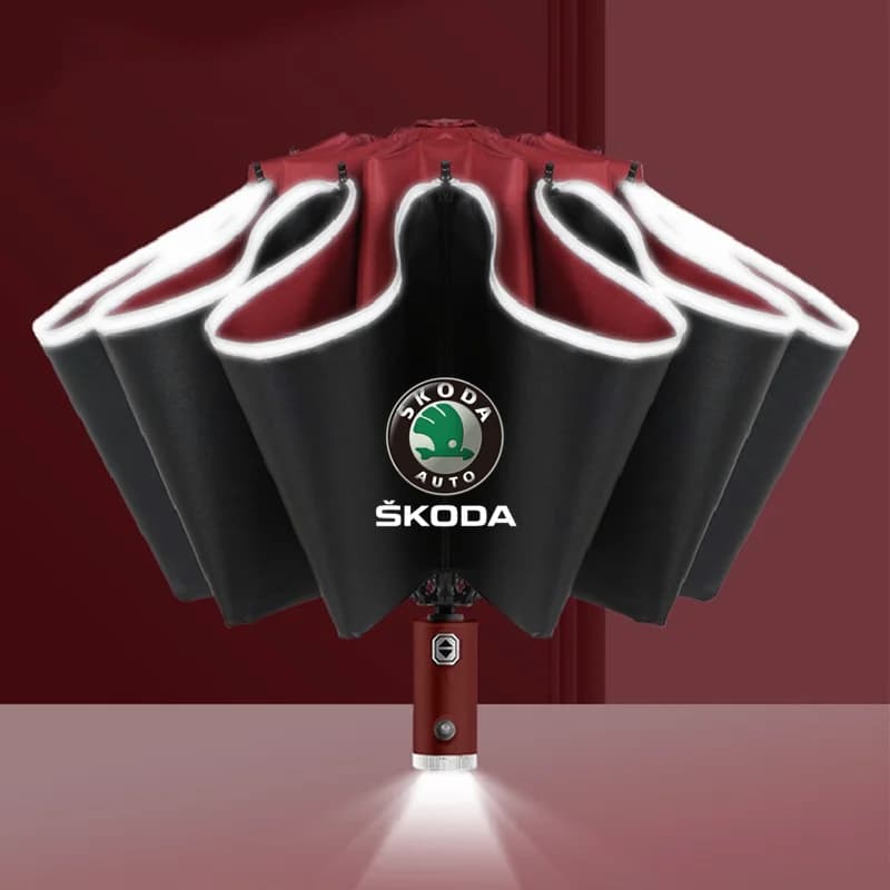 Ombrello automatico caldo 2025 con striscia riflettente Luce retromarcia a led per Skoda Octavia Superb Fabia Kamiq Karoq Kodiaq Scala Yet