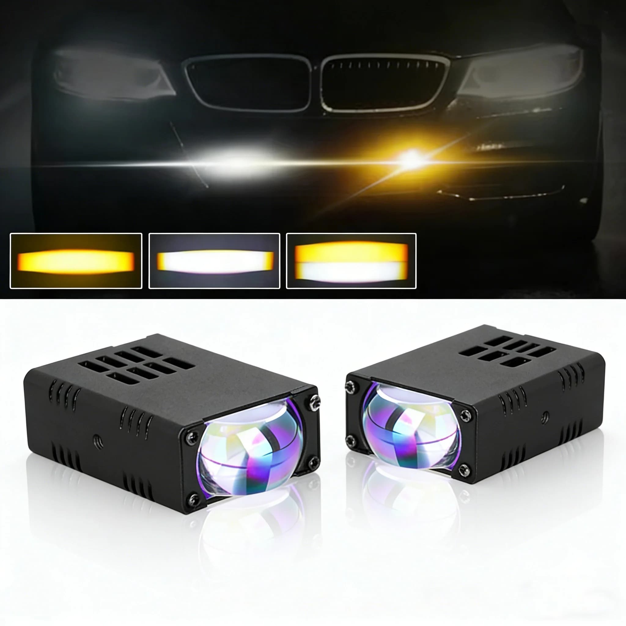 2 Pezzi Mini Fari LED per Griglia Auto, Proiettore con Lente, Luce DRL 180W Super Luminosa, Luci Stroboscopiche per Griglia, Luci di Marcia IP68 Impermeabili