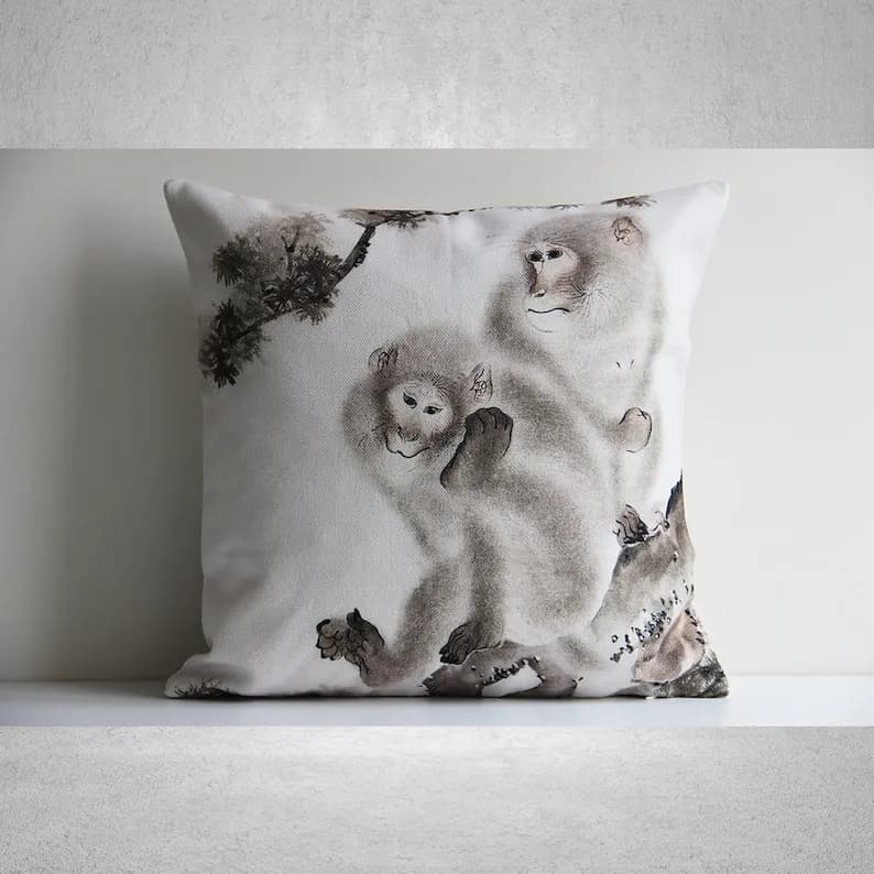 Throw Pillow Cover Ancient Art Monkeys - Troppical Decorative Cushion Cover, Animal Pillow Cover 18x18 inch 20x20 inch 16x16 inch