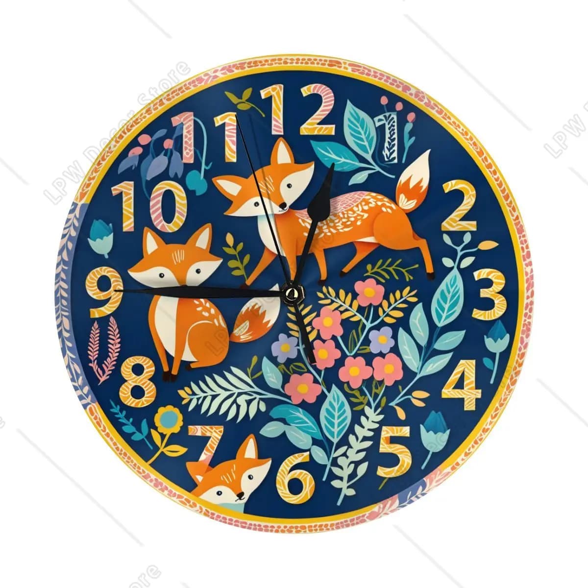 Fox round wall clock in Flowers 10 inch silent analog table clock without ticking for home kitchen, living room, bedroom, bathroom