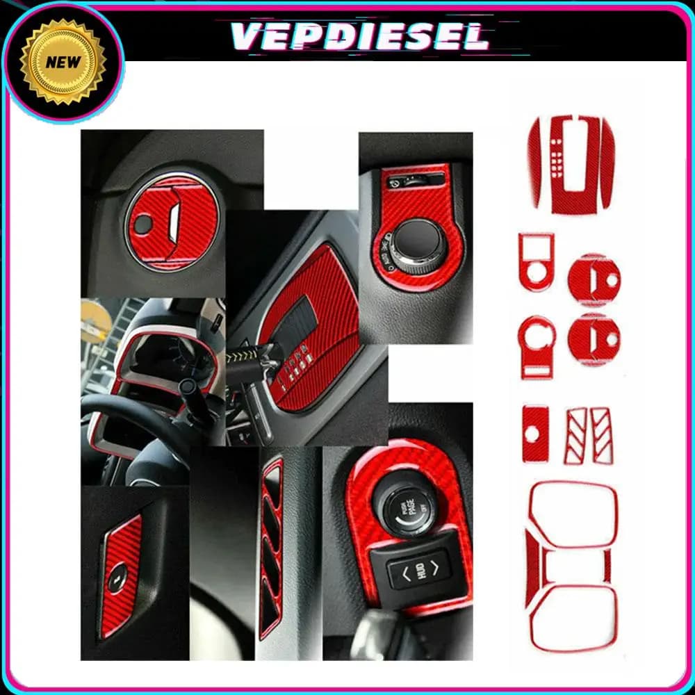21 pcs Red Carbon Fiber Full Kit Trim Cover for Chevrolet Camaro 2010-2015 Full Set Cover