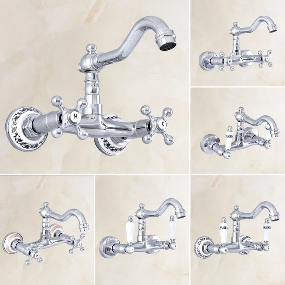 Rubinetto girevole per lavello da cucina con lavabo cromato lucido rubinetto girevole in bronzo retrò stile moda montato a parete Nzh020