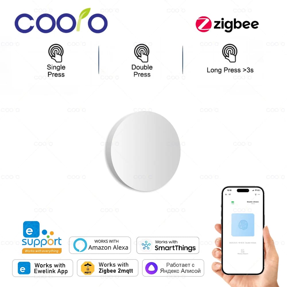 L'interruttore wireless a pulsante intelligente Ewelink Zigbee include l'interruttore per scenari di automazione del telecomando della batteria funziona con Zigbee2MQTT