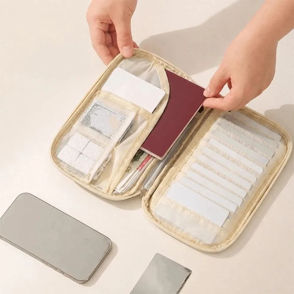 Portable Large Capacity Multi-layer Passport Bag Safe Waterproof Credit Card Holder with Handle Ticket Organizer for Home